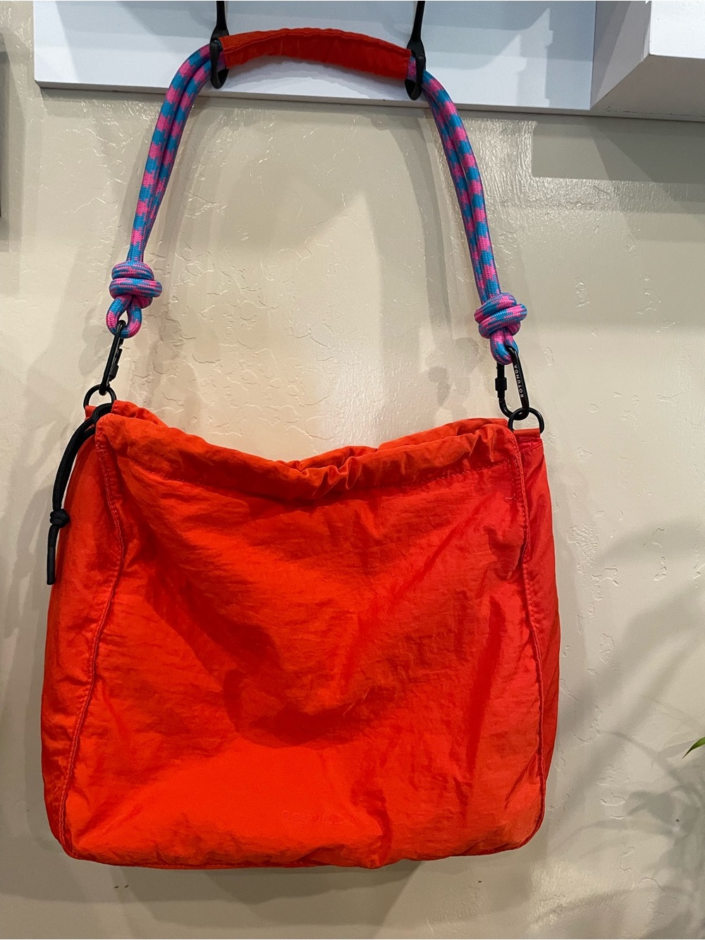 Vibrant Orange Shoulder Bag with Pink & Blue Rope Strap